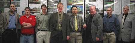 Right to Left: Professor George Morcous, Student Mike Wiesniewski, Student Jesse Wilke, Professor James Goedert, Professor Yong K. Cho, Professor Avery Schwer, Student Brandon Krelling, Professor Bill Holmes