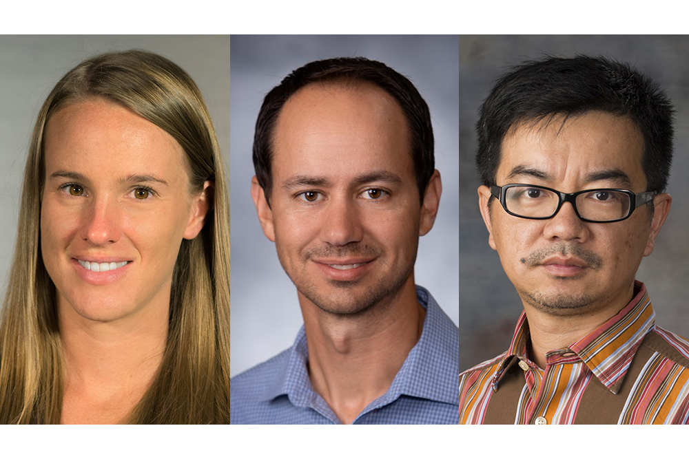 Christine Wittich (left) was chosen to receive the Harold & Esther Edgerton Junior Faculty Award, and Hunter Flodman (center) and Jiong Hu were chosen to receive the College Distinguished Teaching Award.