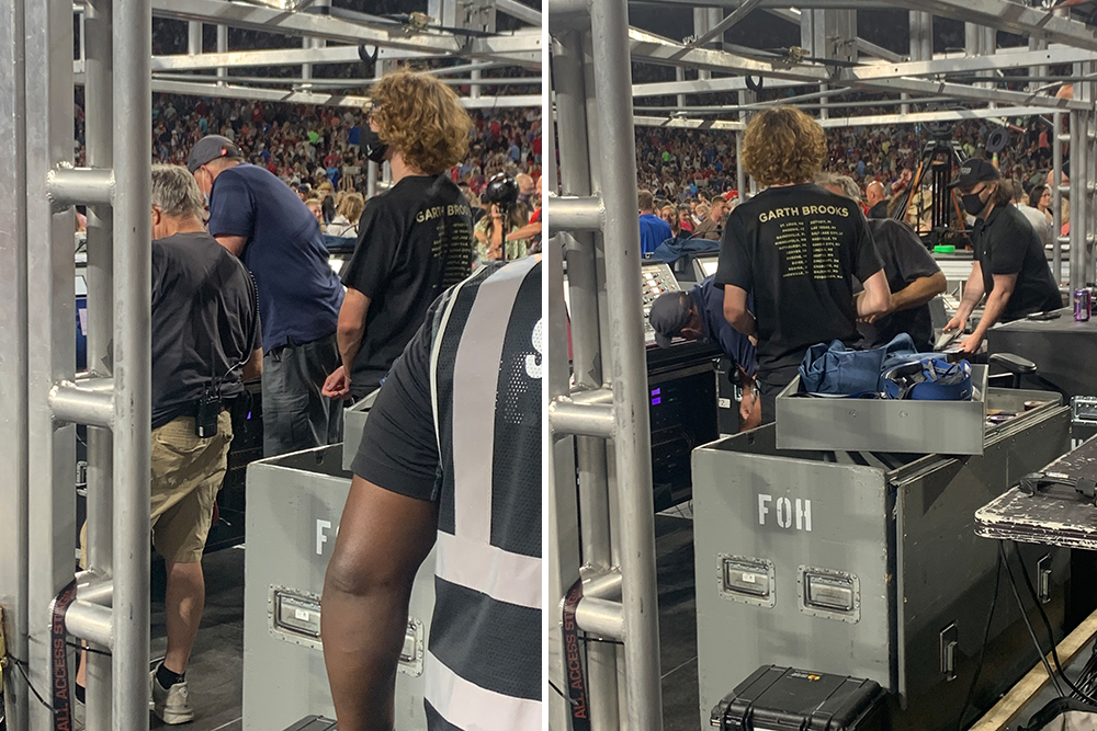 During the Aug. 14 concert at Memorial Stadium, Carson Emeigh works with the sound-mixing crew.