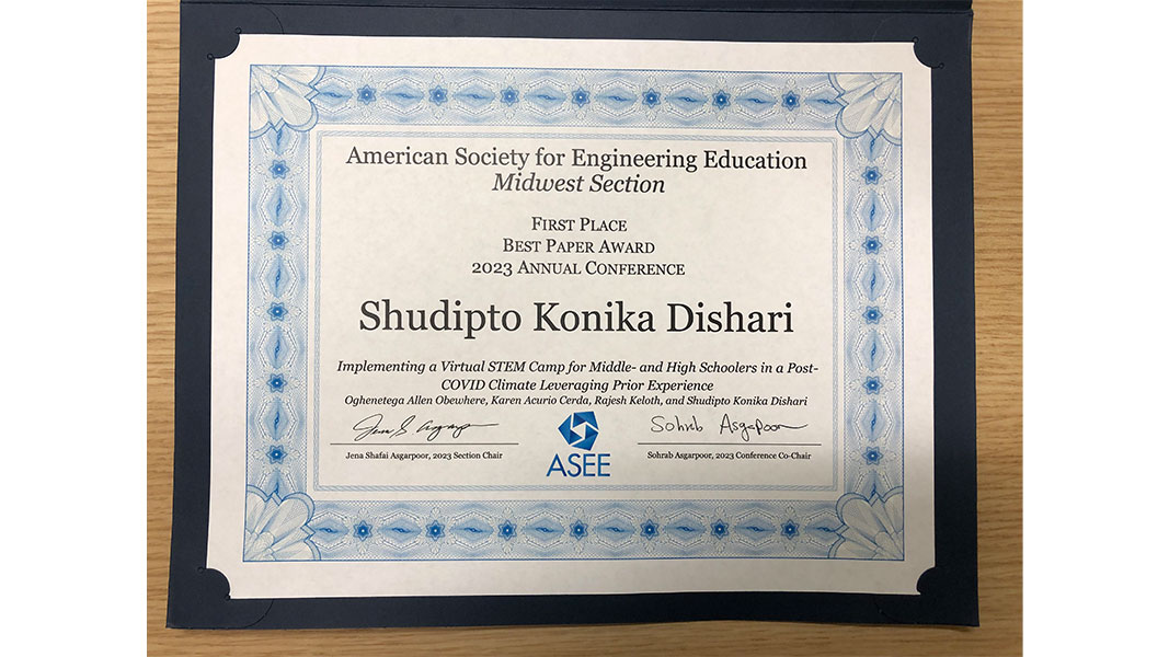 Team Dishari won the first place and best paper award at the 2023 ASEE Midwest Conference!