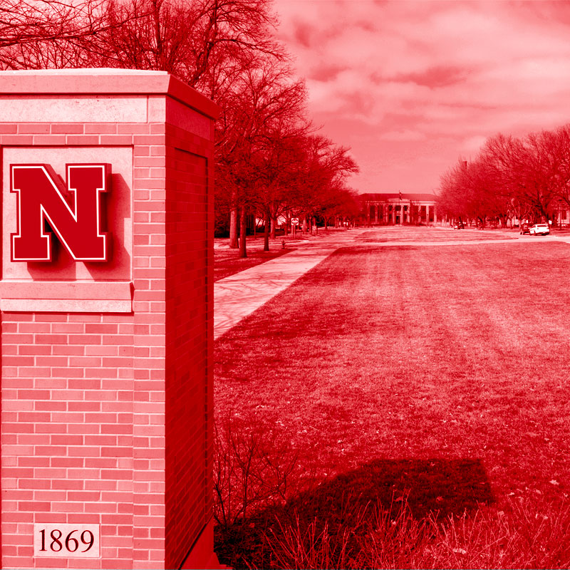 East Campus mall in Lincoln, Nebraska with Chase Hall in the background.