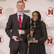 Drew Wiseman (left), a sprinter/hurdler and electrical and computer engineering major, and Tierra Williams, a triple jumper, were chosen Nebraska's Male and Female Student-Athlete of the Year Award winners, respectively. Drew Wiseman (left), a sprinter/hurdler and electrical and computer engineering major, and Tierra Williams, a triple jumper, were chosen Nebraska's Male and Female Student-Athlete of the Year Award winners, respectively.
