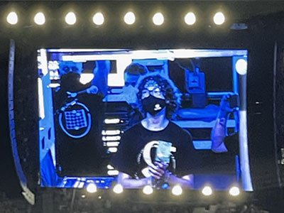 Carson Emeigh, a senior in mechanical and materials engineering, is introduced by Garth Brooks on the big screens to the crowd of 90,000 fans in Memorial Stadium for the Aug. 14 concert.